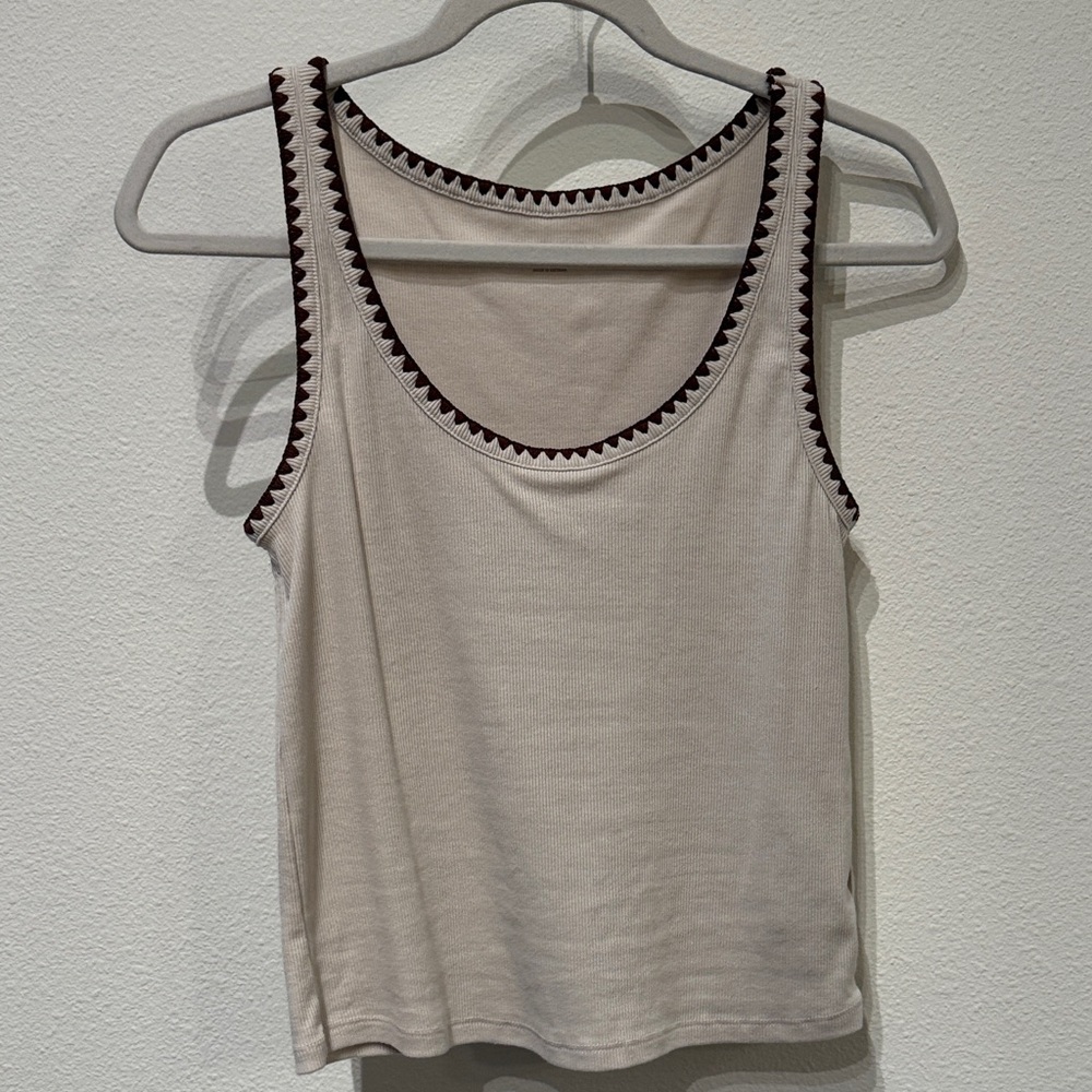 Old Navy Cream Tank Top with Brown Trim